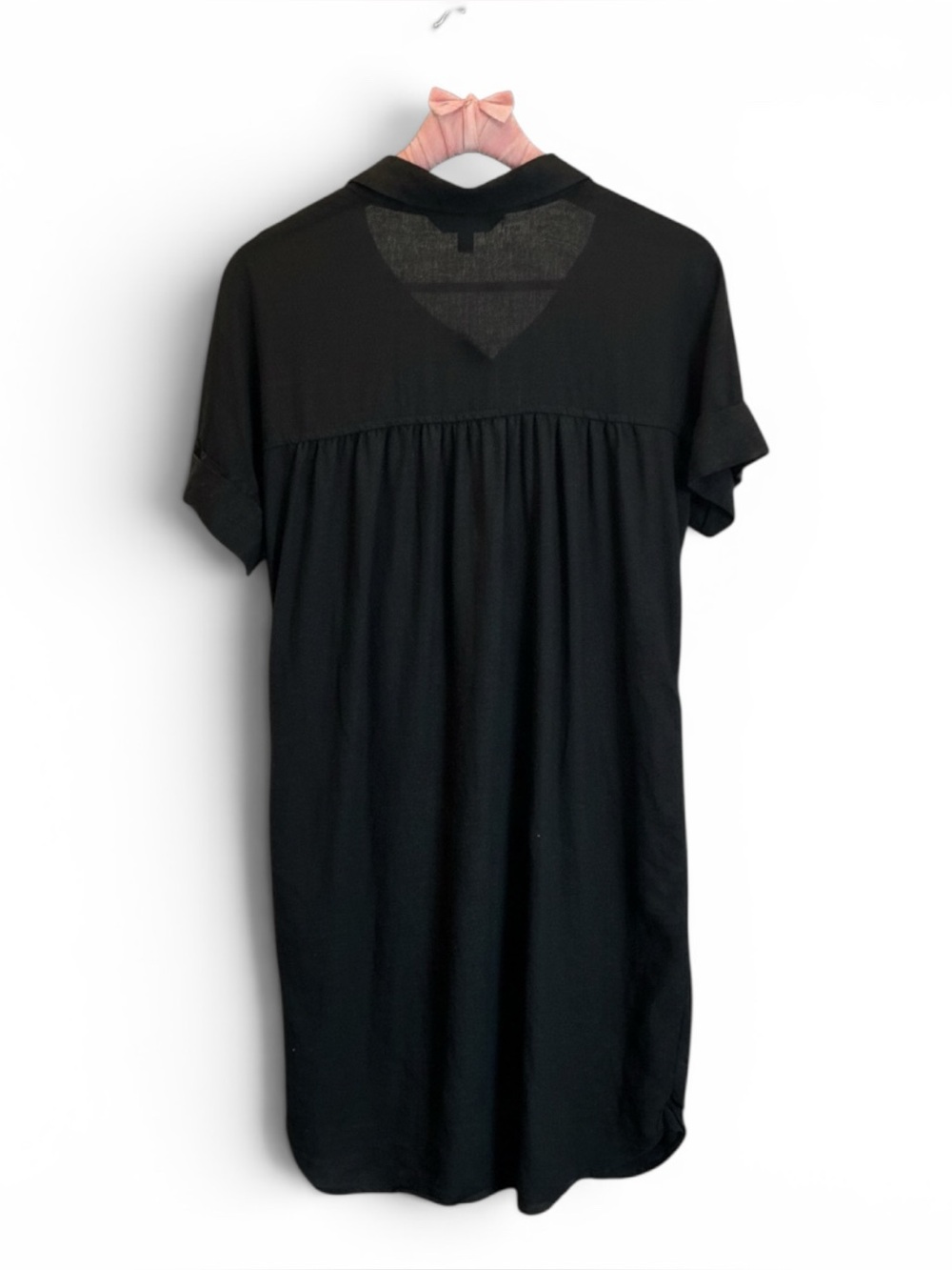 Well Worn Classic Linen Blend Shirt Dress Black Button Front Pockets Sz Medium - Picture 3 of 8